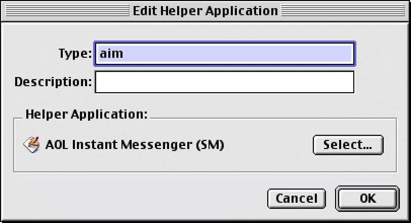Edit Helper Application dialog